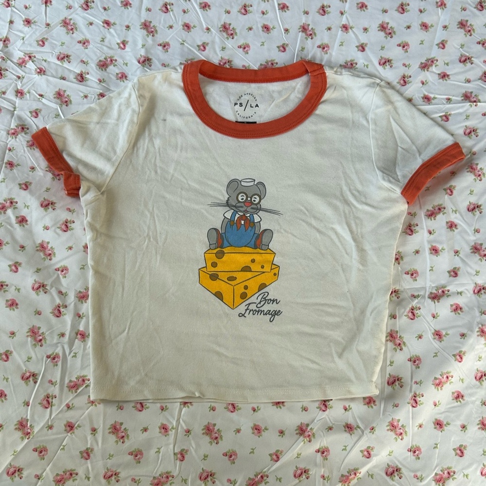 🌲PSLA Cheese Mouse baby tee T-Shirt - White and Orange🌲